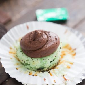 Little minty mine cheesecakes are topped with a fudge frosting! The perfect combo!
