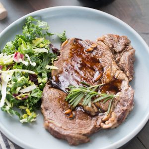 Pan-Seared ribeye steaks are lightly seasoned and cooked to perfection! The Kahlua sauce is a must!