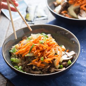 These beef bowls are made simply with Kroger new Prep and Pared meal kits!