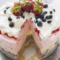 Red, White, and Blue Ice Cream Cake ;Description A simple and yet ice cream cake with a patriotic theme!