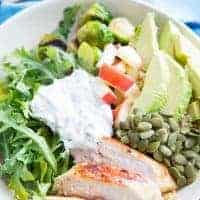 This Buddha Bowl is good food! Quinoa, grilled chicken and veggies are topped with a green goddess dressing that is out of this world!