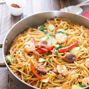 Shrimp Lo Mein is a dish that combines ease and flavor! Saucy noodles, vegetables, and shrimp make take out a thing of the past!
