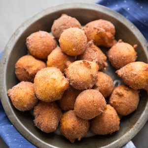 These little ricotta donuts have loads of apple spice flavor. Grab them while they are hot and dip them in caramel sauce!