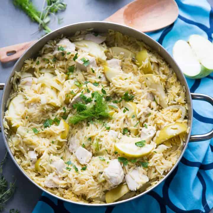 Skillet Chicken and Orzo with Apples and Fennel