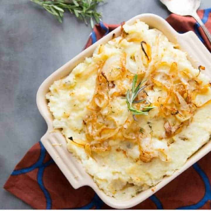 Cheesy Mashed Potatoes with Gruyere and Caramelized Onions