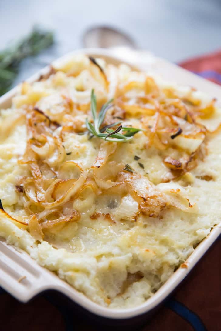 Cheesy Mashed Potatoes with Caramelized Onions and Gruyere