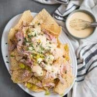 Roast cuban pork loin nachos