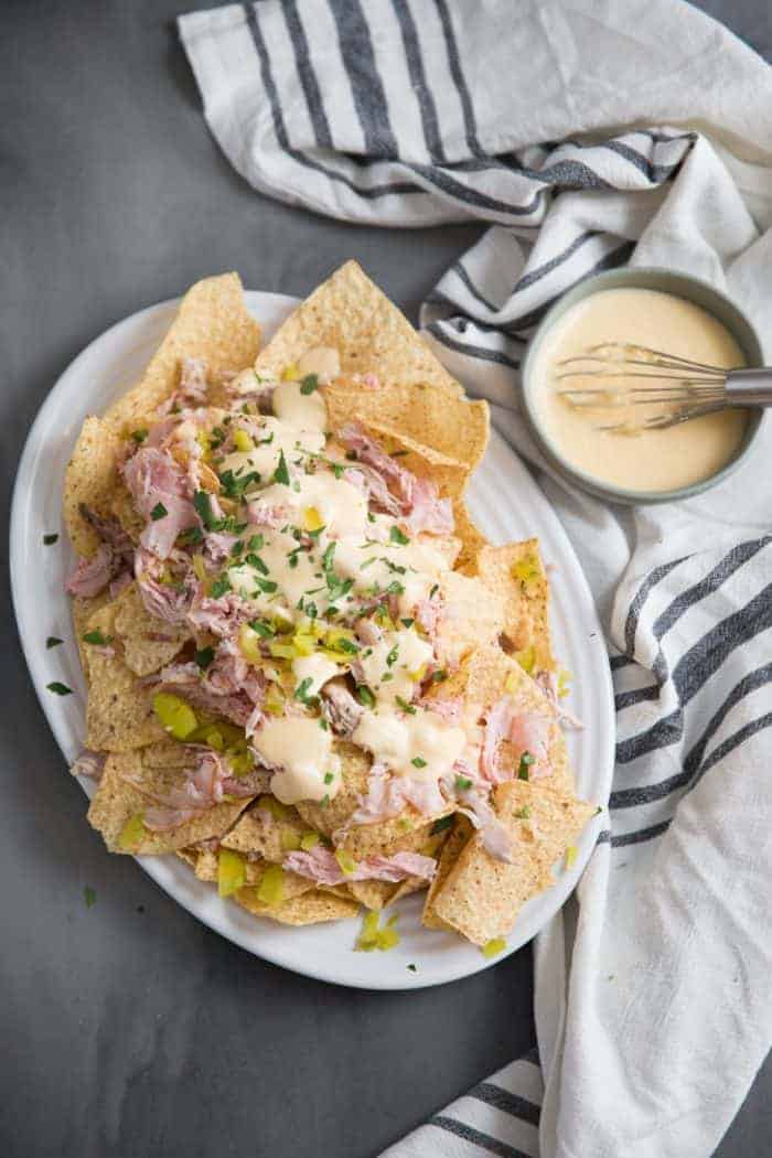 Roast cuban pork loin nachos
