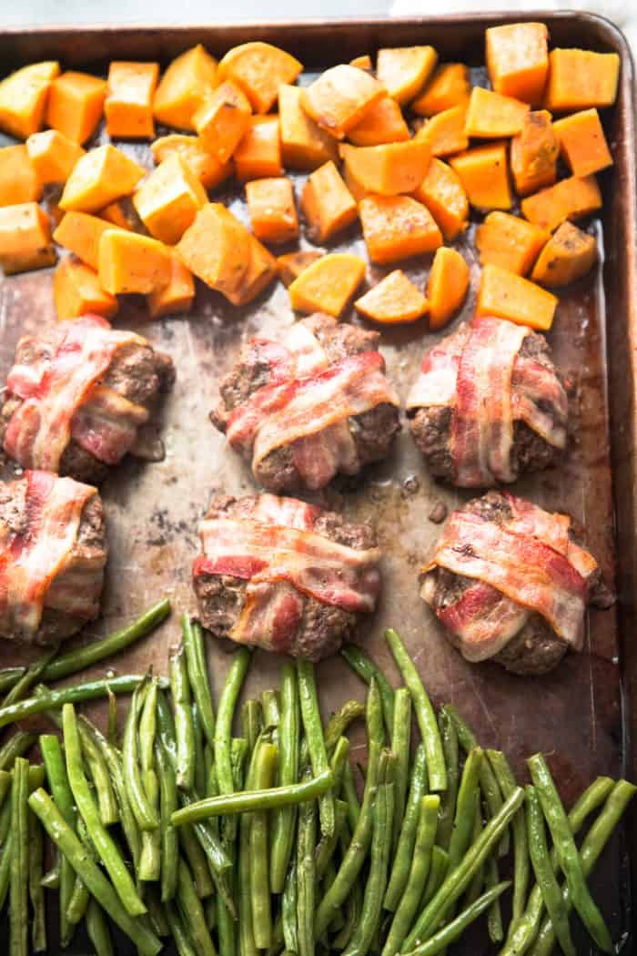 bacon wrapped meatloaf dinner (paleo)