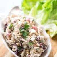 Rotisserie chicken salad bowl close up