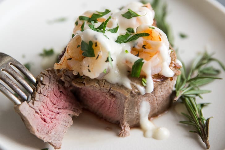 Steak and Shrimp with Champagne Cream Sauce - Lemons for Lulu