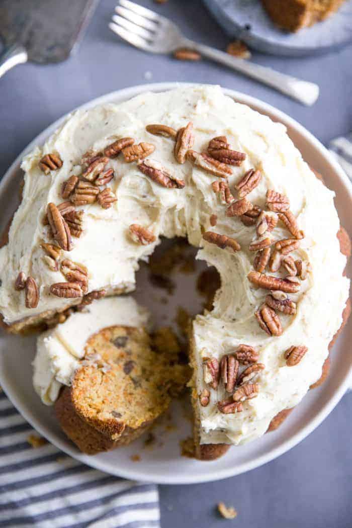 homemade carrot cake with bourbon browned butter frosting