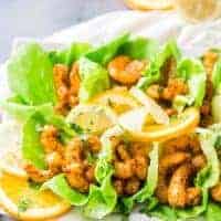Shrimp tacos on white towel