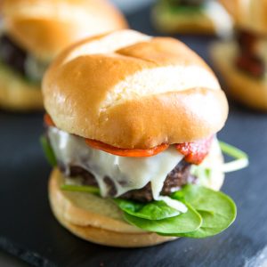 Pizza burger straight on shot