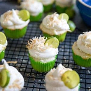 Key Lime cupcakes on a baking rack