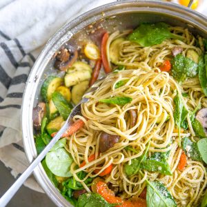 pasta primavera recipe with serving spoon