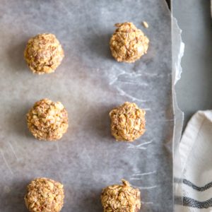 Protein balls on a baking sheet