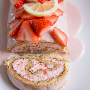 Strawberry Lemonade Cake sliced