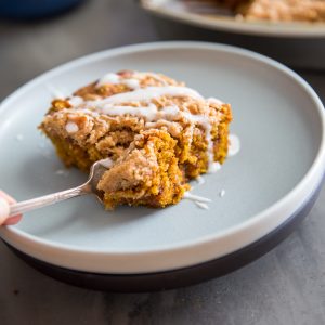crumb cake with fork