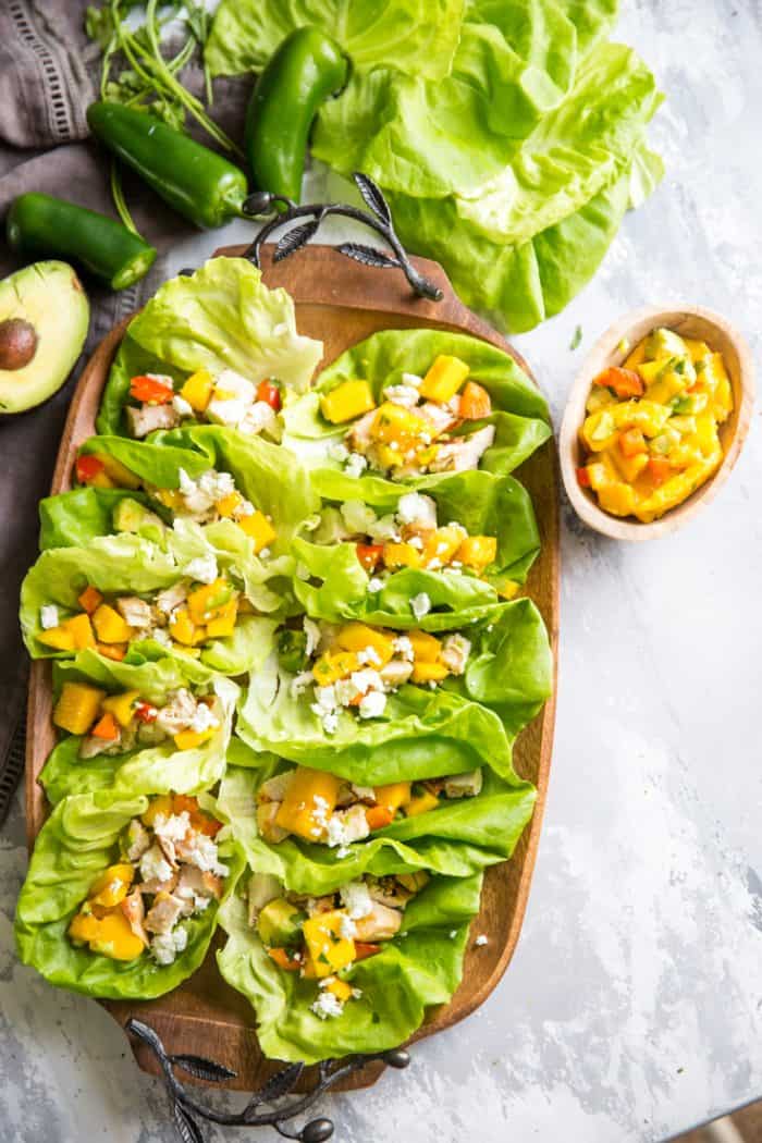 chicken lettuce wraps with mango salsa