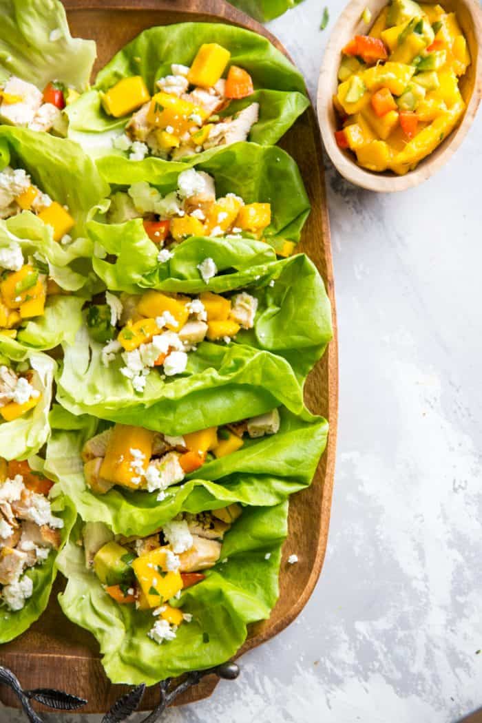 chicken lettuce wraps with mango salsa