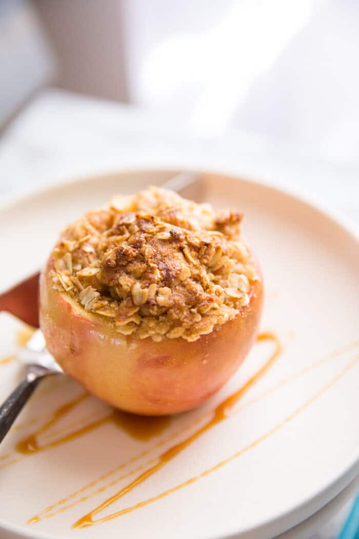 nutty caramel stuffed baked apples